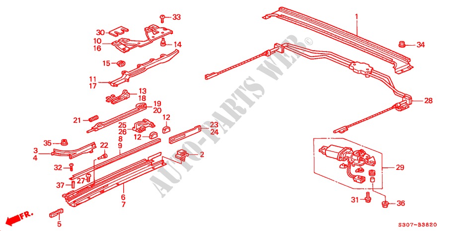 ROOF SLIDE COMPONENTS for Honda PRELUDE 2.2VTI 2 Doors 4 speed automatic 1998