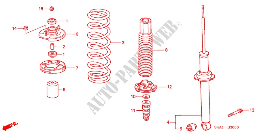 REAR SHOCK ABSORBER for Honda ACCORD 1.6ILS         7PA 5 Doors 5 speed manual 2001