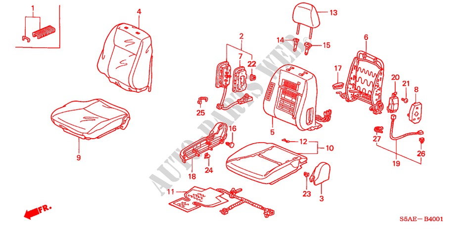 FRONT SEAT (LH) (PASSENGER SIDE) for Honda CIVIC 1.6 ES 4 Doors 5 speed manual 2004