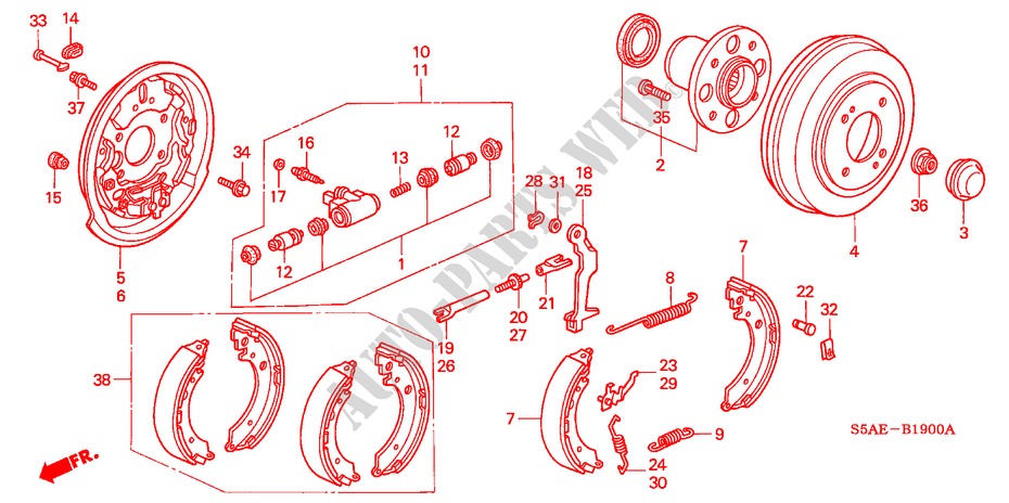 REAR BRAKE (DRUM) for Honda CIVIC 1.6 SE 4 Doors 5 speed manual 2004