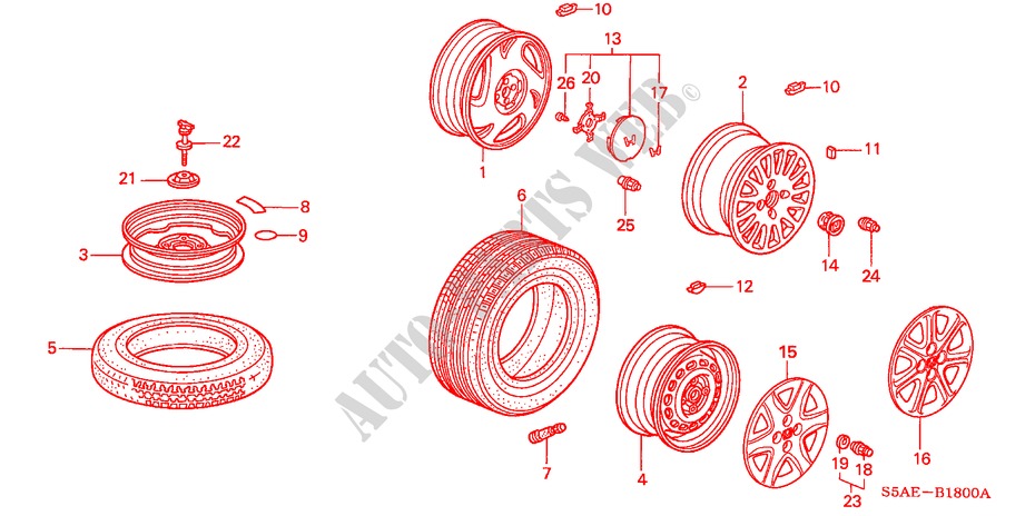 TIRE/WHEEL DISKS for Honda CIVIC 1.6 SE 4 Doors 4 speed automatic 2004