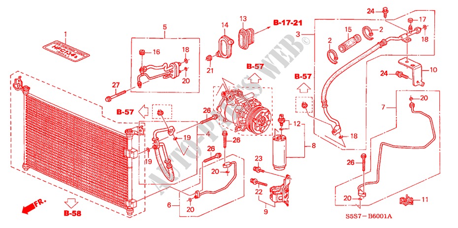 AIR CONDITIONER (HOSES/PI PES)(RH)(1.4L/1.6L) for Honda CIVIC 1.4S 3 Doors 5 speed manual 2001