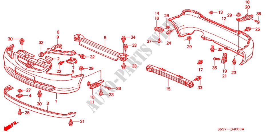 BUMPERS (1) for Honda CIVIC 1.4LS 3 Doors 4 speed automatic 2002