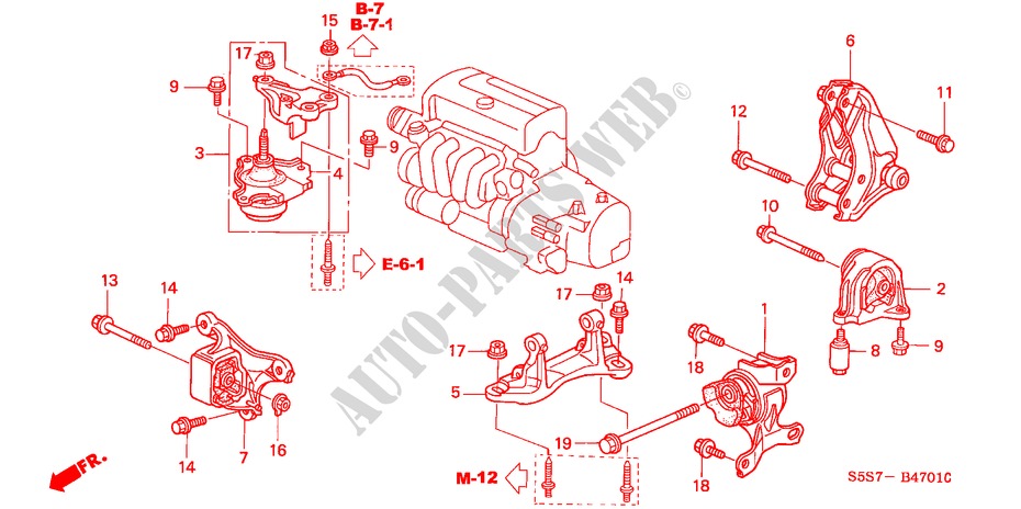 ENGINE MOUNTS (MT) (TYPE R) for Honda CIVIC TYPE R     PREMIUM 3 Doors 6 speed manual 2004