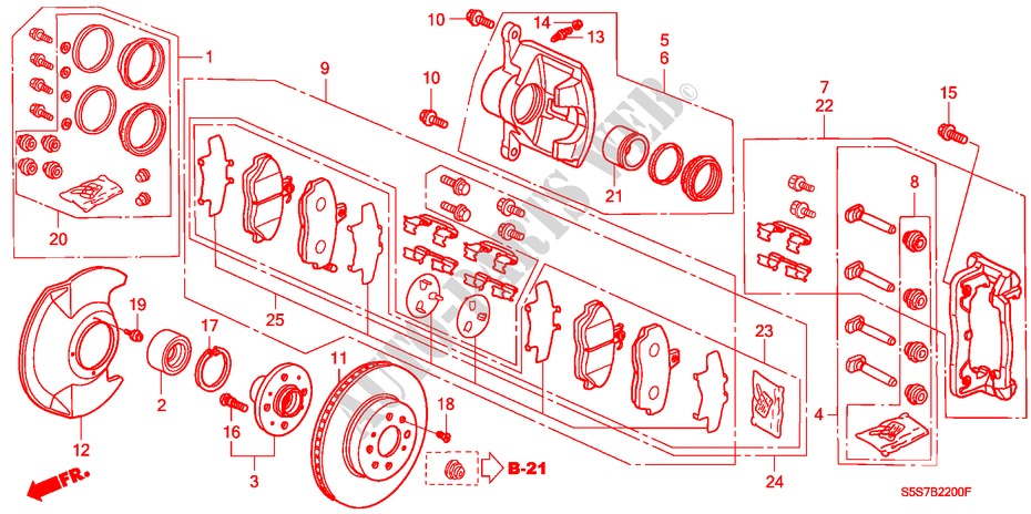 FRONT BRAKE (1) for Honda CIVIC 1.4S 3 Doors 5 speed manual 2001
