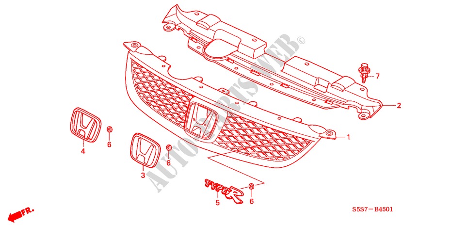 FRONT GRILLE (2) for Honda CIVIC 1.6SPORT 3 Doors 5 speed manual 2004