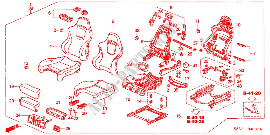 FRONT SEAT (RECARO) for Honda CIVIC TYPE R     PREMIUM 3 Doors 6 speed manual 2004
