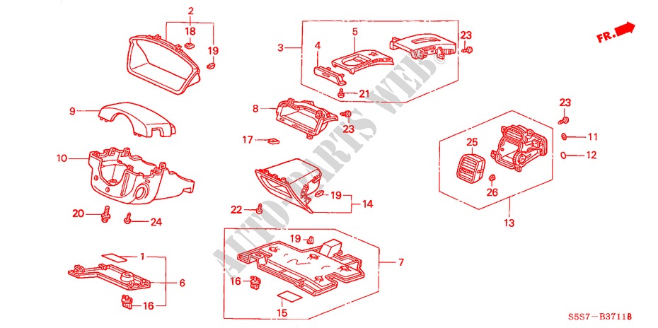 INSTRUMENT PANEL GARNISH (RH)(DRIVER SIDE) for Honda CIVIC 1.4S 3 Doors 5 speed manual 2001