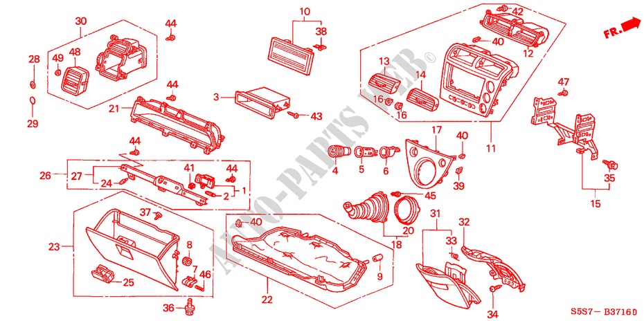 INSTRUMENT PANEL GARNISH (RH)(PASSENGER SIDE) for Honda CIVIC 1.4SE 3 Doors 5 speed manual 2002