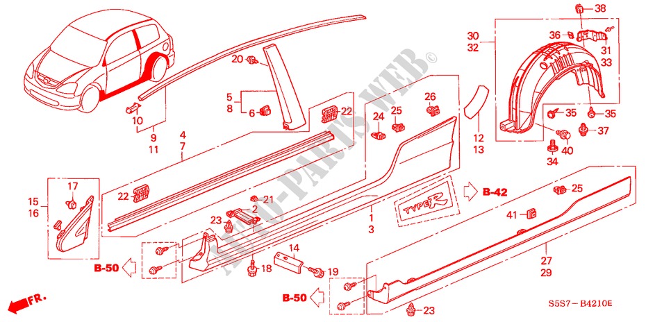 MOLDING/SIDE SILL GARNISH for Honda CIVIC 1.4B 3 Doors 5 speed manual 2001