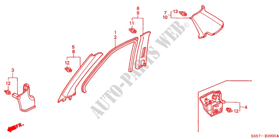 PILLAR GARNISH (LH) for Honda CIVIC TYPE R 3 Doors 6 speed manual 2002