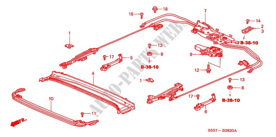 ROOF SLIDE COMPONENTS for Honda CIVIC 1.6ES 3 Doors 5 speed manual 2002