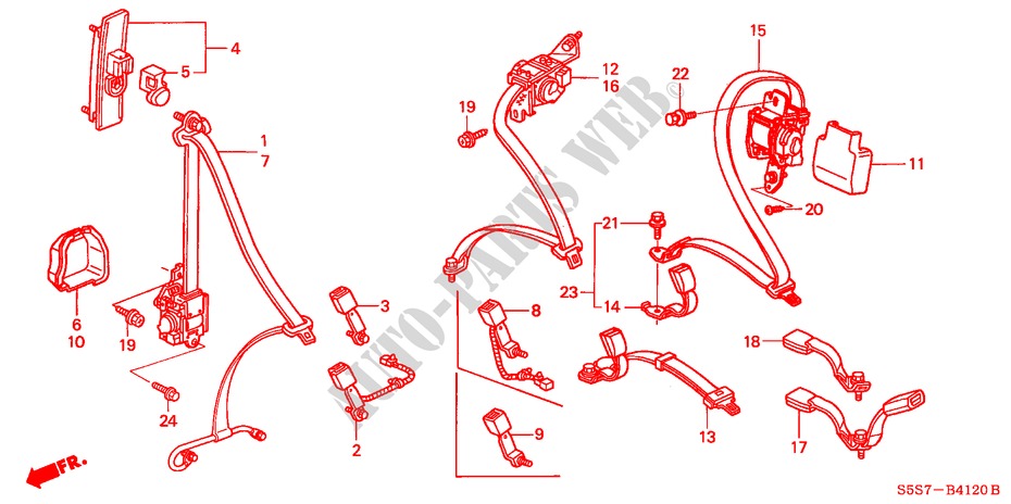 SEATBELTS for Honda CIVIC 1.4S 3 Doors 5 speed manual 2001