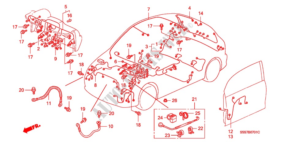 WIRE HARNESS (RH) for Honda CIVIC 1.4B 3 Doors 5 speed manual 2002