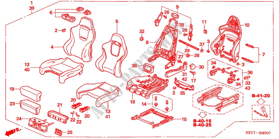 FRONT SEAT (RECARO) for Honda CIVIC TYPE R     PREMIUM 3 Doors 6 speed manual 2005