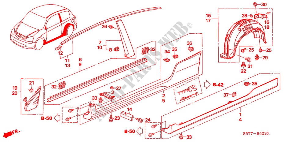 MOLDING/SIDE SILL GARNISH for Honda CIVIC 1.6 SPORT 3 Doors 5 speed manual 2005