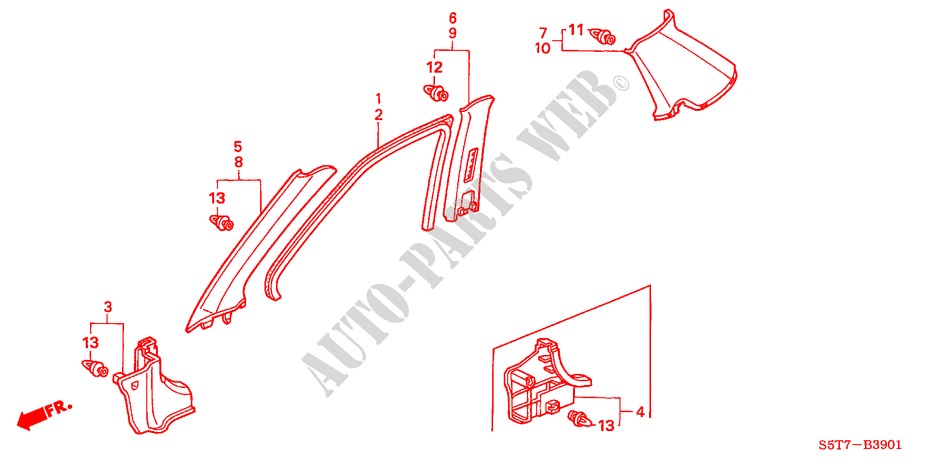 PILLAR GARNISH (RH) for Honda CIVIC 1.6 SPORT 3 Doors 5 speed manual 2005
