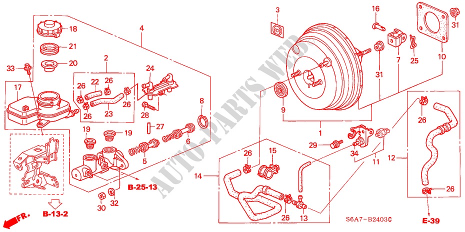 BRAKE MASTER CYLINDER/ MASTER POWER (RH)(DIESEL) for Honda CIVIC 1.7S 5 Doors 5 speed manual 2004