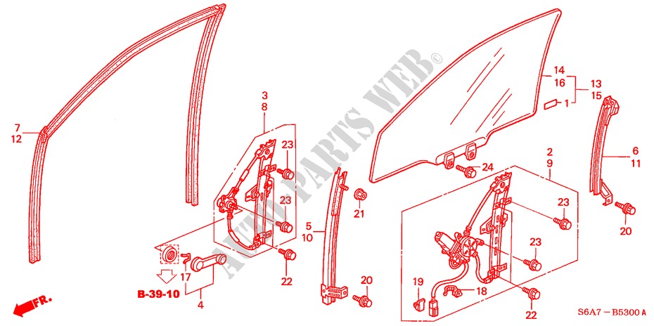 FRONT DOOR WINDOWS/REGULA TOR for Honda CIVIC 1.6LS 5 Doors 5 speed manual 2001