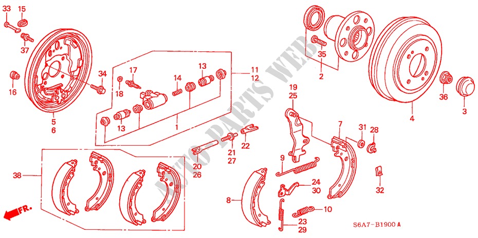 REAR BRAKE (DRUM) for Honda CIVIC 1.4SE 5 Doors 5 speed manual 2001