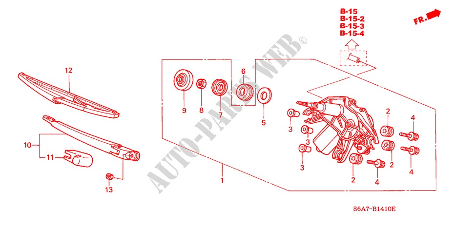 REAR WIPER (1) for Honda CIVIC 1.6LS 5 Doors 5 speed manual 2002