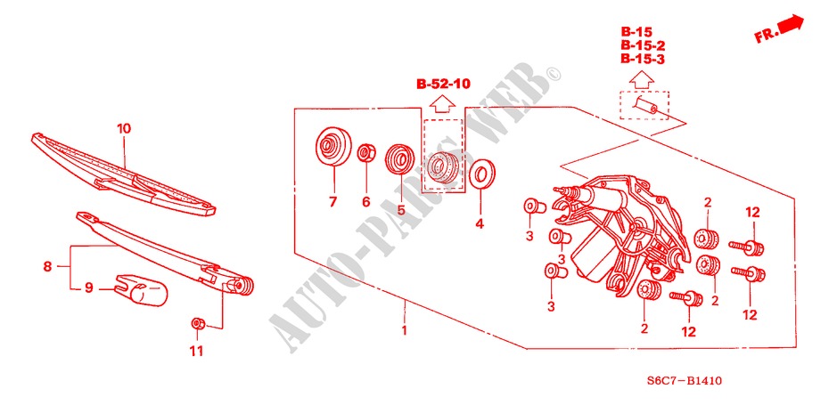 REAR WIPER (1) for Honda CIVIC 1.6SE 5 Doors 5 speed manual 2005