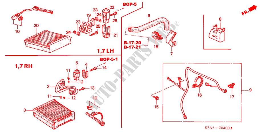 AIR CONDITIONER (COOLING UNIT) (1.7L) for Honda STREAM 1.7ES 5 Doors 5 speed manual 2002
