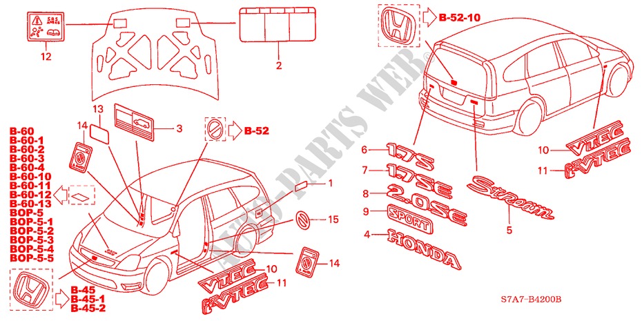 EMBLEM/CAUTION LABEL for Honda STREAM 1.7ES 5 Doors 5 speed manual 2001