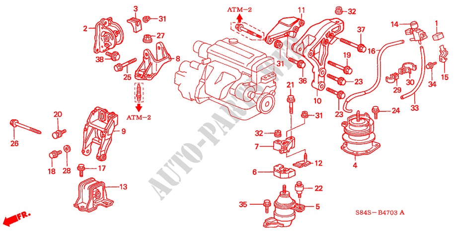 ENGINE MOUNTS (L4)(AT) ('01 ) for Honda ACCORD COUPE 2.0IES 2 Doors 4 speed automatic 2001