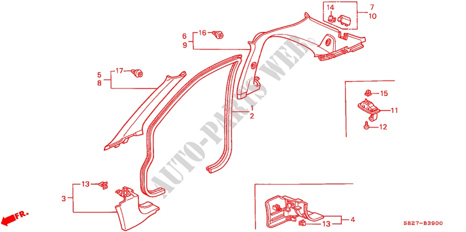 PILLAR GARNISH (LH) for Honda ACCORD COUPE VTI 2 Doors 5 speed manual 2001