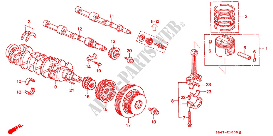 CRANKSHAFT/PISTON (L4) for Honda ACCORD LX 4 Doors 5 speed manual 2000