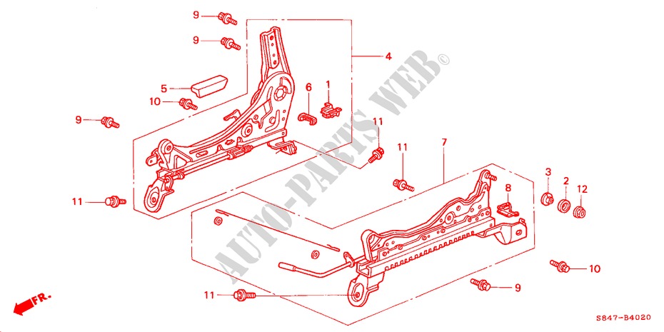 FRONT SEAT COMPONENTS (R.) (1) for Honda ACCORD VTI 4 Doors 4 speed automatic 2001