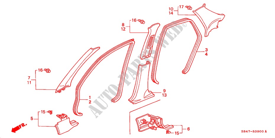 PILLAR GARNISH (LH) for Honda ACCORD 2.3EXI 4 Doors 5 speed manual 2000