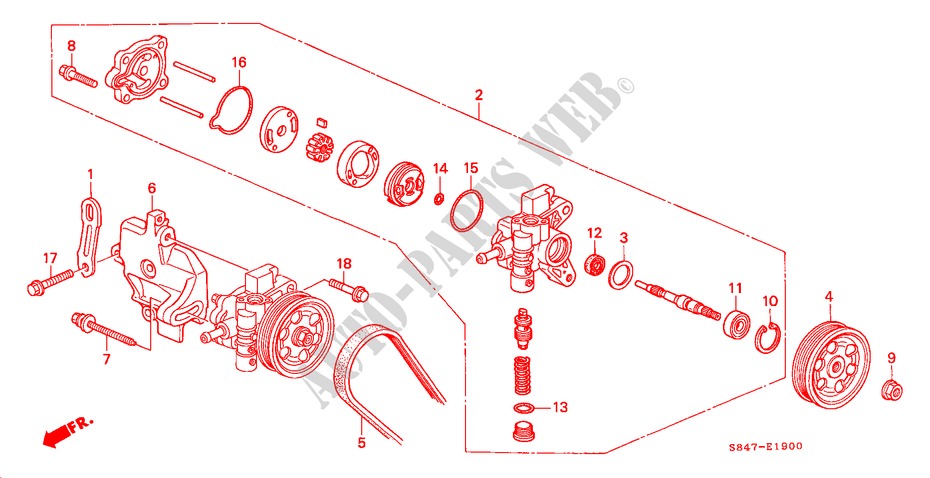 POWER STEERING PUMP/ BRACKET (L4) for Honda ACCORD 2.3VTI 4 Doors 5 speed manual 1999