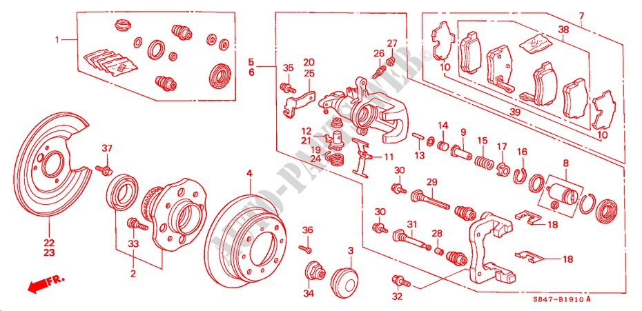 REAR BRAKE (DISK) (L4) for Honda ACCORD 2.3EXI 4 Doors 5 speed manual 2000