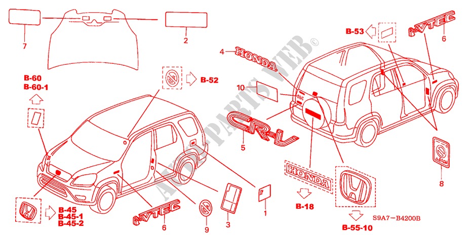 EMBLEMS/CAUTION LABELS for Honda CR-V RV-I 5 Doors 5 speed manual 2005