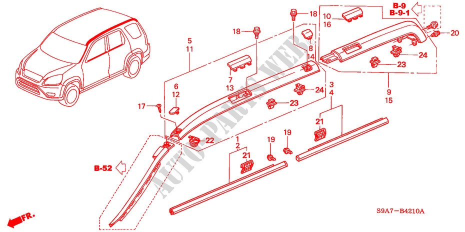 MOLDING/ROOF GARNISH for Honda CR-V RV-I 5 Doors 4 speed automatic 2003