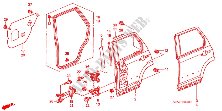 REAR DOOR PANELS for Honda CR-V LS 5 Doors 5 speed manual 2003