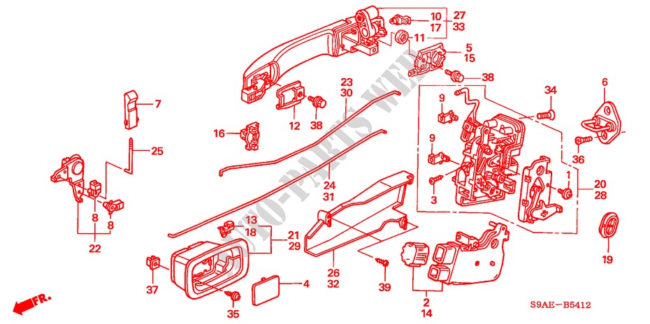 REAR DOOR LOCKS/ OUTER HANDLE (3) for Honda CR-V BASE 5 Doors 5 speed manual 2006