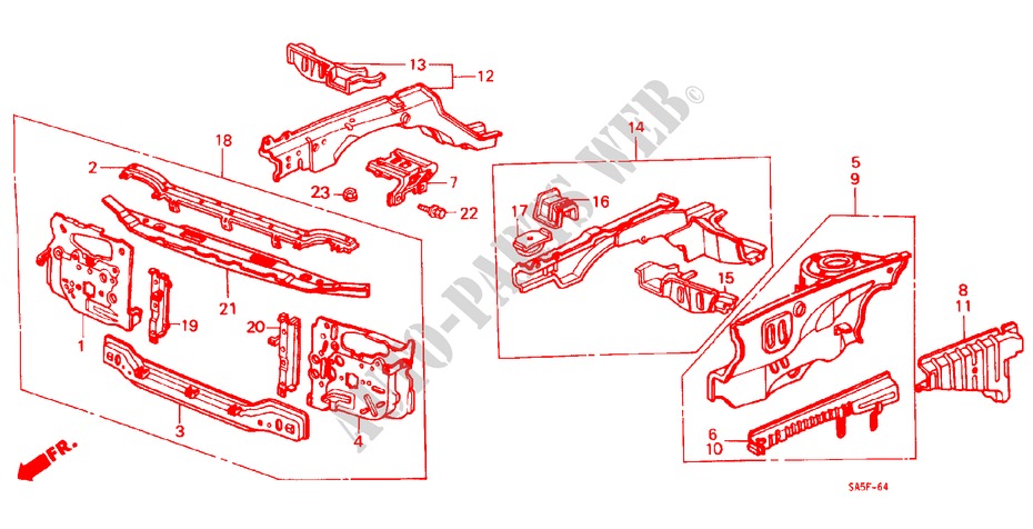 BODY STRUCTURE COMPONENTS (1) for Honda ACCORD STD 3 Doors 5 speed manual 1982