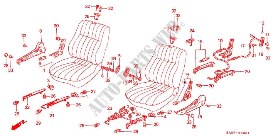 FRONT SEAT COMPONENTS (2D) for Honda ACCORD STD 4 Doors 3 speed automatic 1982