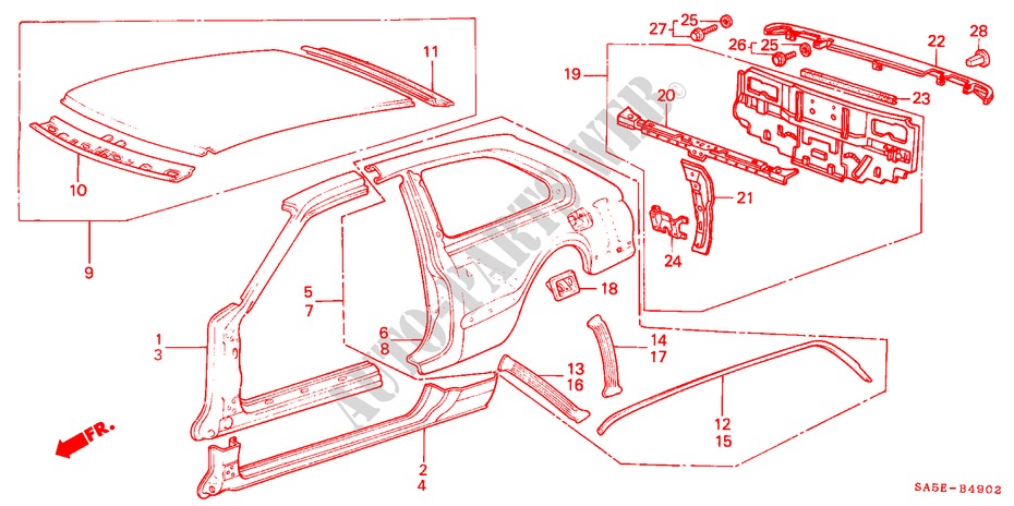 BODY STRUCTURE COMPONENTS (3)(3D) for Honda ACCORD EX 1800 3 Doors 4 speed automatic 1984