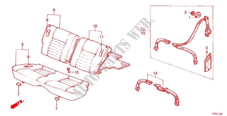 REAR SEAT/SEATBELT (3D) for Honda ACCORD EX 1800 3 Doors 5 speed manual 1984