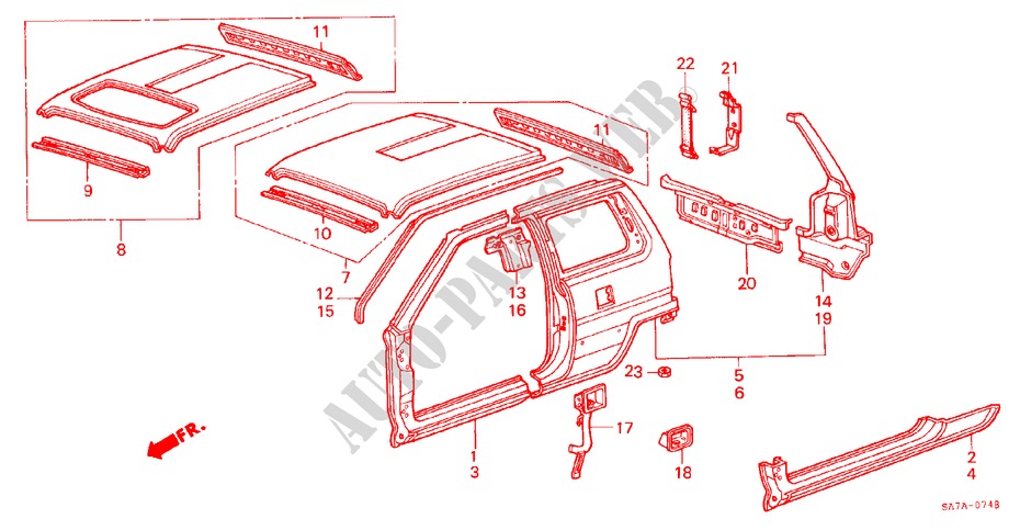 BODY STRUCTURE COMPONENTS (3) for Honda CITY PRO T 3 Doors 5 speed manual 1984