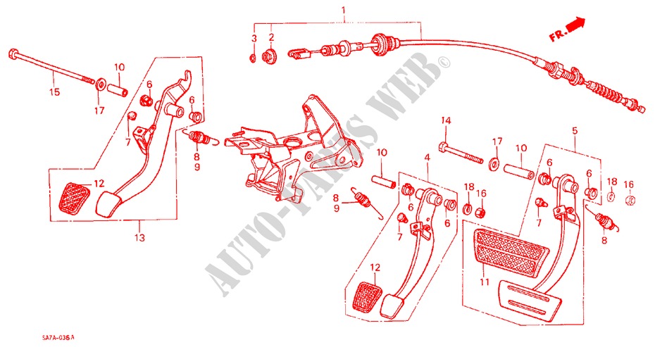 BRAKE PEDAL/CLUTCH PEDAL for Honda JAZZ DX 3 Doors 5 speed manual 1984