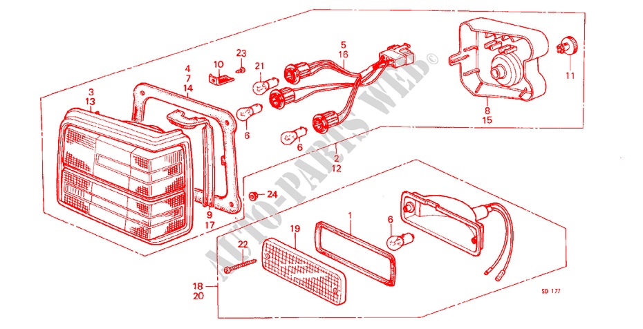 TAILLIGHT (3D,4D,5D) for Honda CIVIC DX 3 Doors 4 speed manual 1983