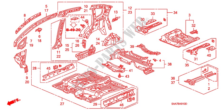 FLOOR/INNER PANELS for Honda JAZZ 1.4SES 5 Doors 5 speed manual 2002