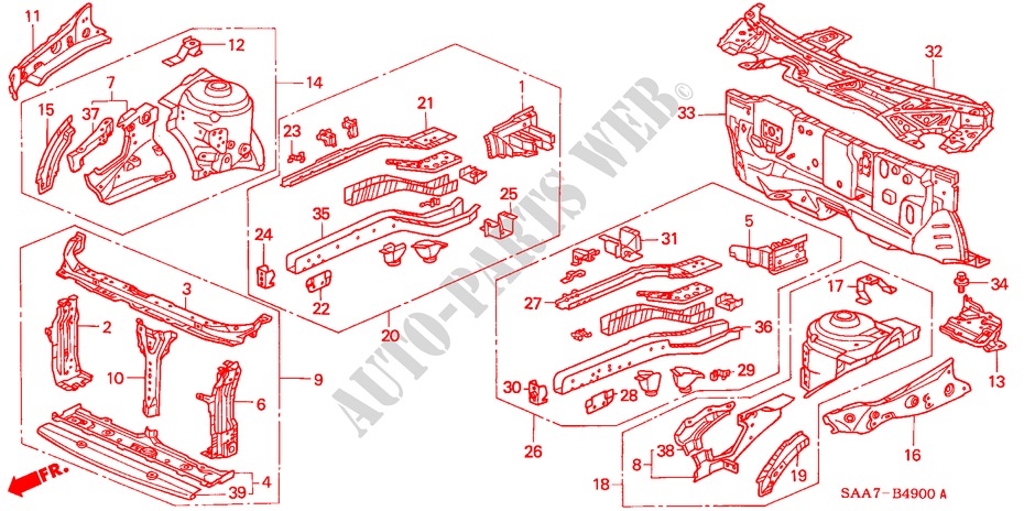 FRONT BULKHEAD/DASHBOARD for Honda JAZZ 1.2S 5 Doors 5 speed manual 2002