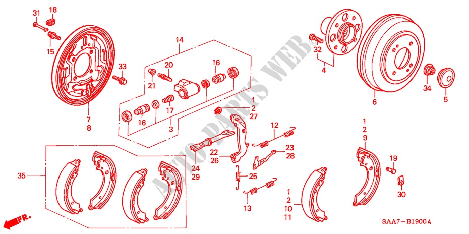 REAR BRAKE (DRUM) for Honda JAZZ 1.2ES 5 Doors 5 speed manual 2002
