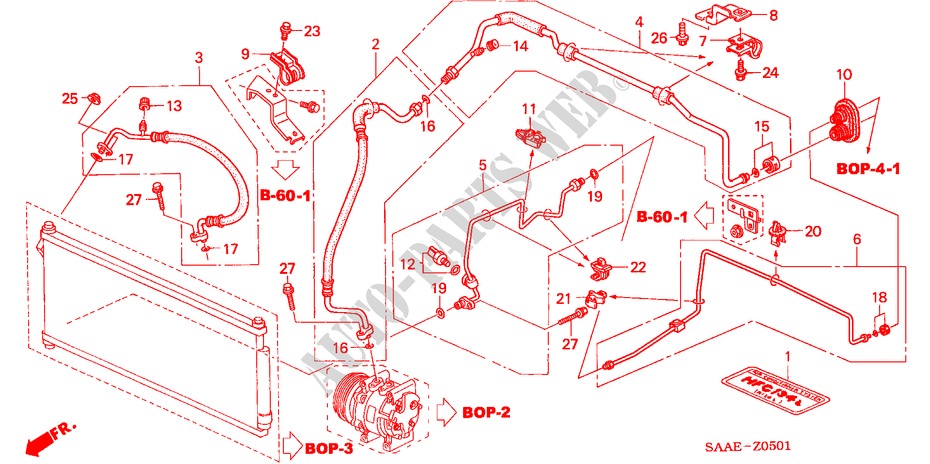 AIR CONDITIONER (HOSES/PIPES)(RH) for Honda JAZZ 1.2 E 5 Doors 5 speed manual 2005